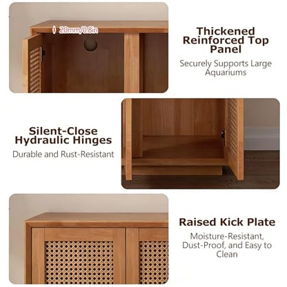 Aquarium Stand, Multi-Functional Retro Fish Tank Stand with Rattan Cabinet Door, Ideal for Living Rooms, Balconies, and Home Offices