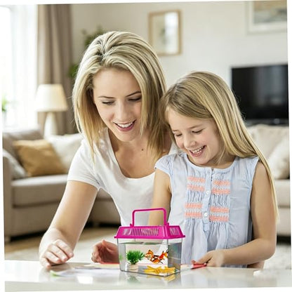 Tadpole Tank, 4 Pcs Portable Fish Tanks, Transparent Eco-Friendly Plastic Fish Tank Set with Handle, Tadpole for Small Aquatic Pets & Reptiles..