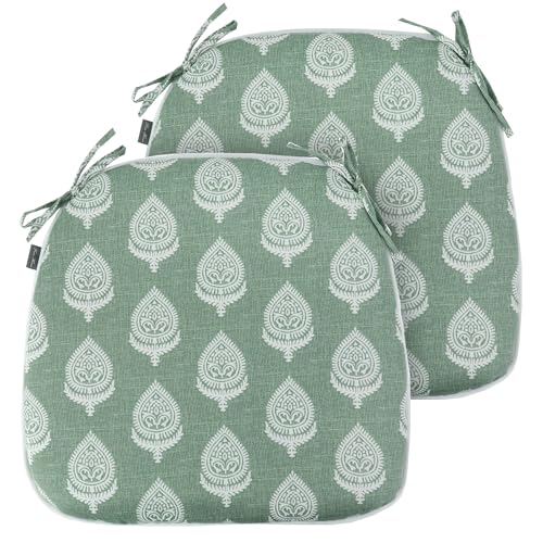 FUNHOME Outdoor Chair Cushions Set of 2, Water-Repellent Patio Seat Cushions D16xW17 Inch, All Weather Patio Chair Pads with Tie, Patio Cushions for Furniture Garden Home Office Decoration, Fair Green - color: Fair Green, size: Set of 2