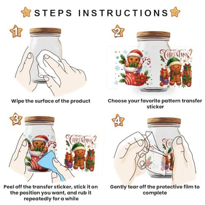 20 Pcs Christmas UV DTF Cup Wraps, Gingerbread Rub on Transfer Stickers Waterproof PVC Rub On Decals for 16 OZ Glass Bottles Cups Laptop Phone Case Decor - style: Christmas Gingerbread