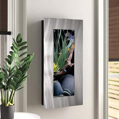3.0 Wall Mounted Fish Tank Kit with LED Lighting, Built-in Filter System, Modern Space-Saving Design, Complete Accessories Set (Verticali, Silver)