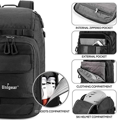 Unigear Ski Boot Bag Backpack 50L/70L for Helmet, Goggles, Skis & Snowboard - color: Black, size: 50L