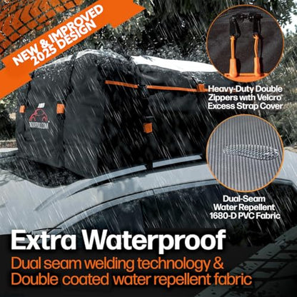 RoofPax Waterproof 19 Cubic Feet Rooftop Cargo Carrier Bag – Heavy Duty Car Roof Storage with Double Zipper & Tie Down Straps – Fits Cars with or Without Roof Rack - size: 19 Cubic feet