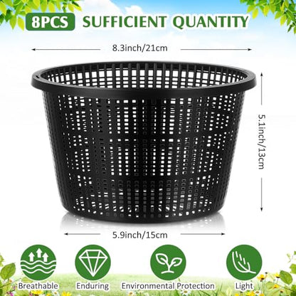 8pcs Pond Plant Baskets Hydroponic Baskets 8.3 Inch Round Aquatic Plant Net Pot Large Plastic Net Container Black Mesh Pond Container for Hydroponics Live Aquarium Nursery Grow - color: M Net, size: 8.3 x 5.1 Inch