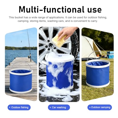 Collapsible Bucket, 11L (2.9 Gallons) Waterproof Oxford Fabric Camping Fishing Bucket, Foldable Portable Pop Up Water Buckets for Household, Outdoor, Car Washing (Blue)
