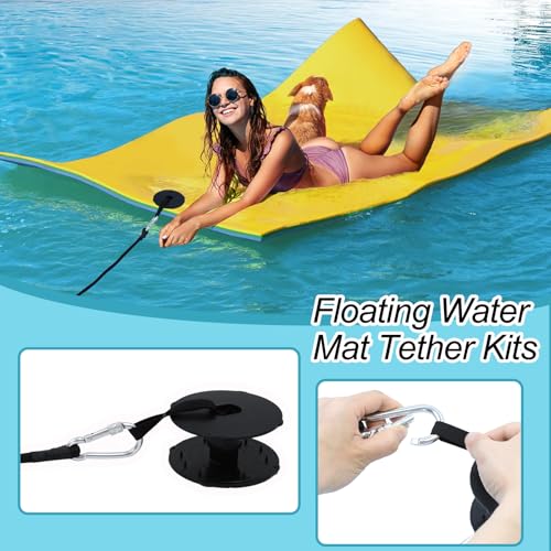 Wenfan Floating Water Mat Tether Kit Lily Pad Tether Floating Mat Straps Tether and Grommet Kit Foam Water Pad Tether and 118 Inch Bungee Cord for All Foam Water Pads