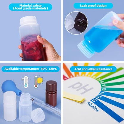 2 oz Wide Mouth Lab Reagent Container, Clear PP, Sealed Leak-proof, Pill & Water Sample Bottle (5 Pcs) - color: Clear, size: 2oz(60ml)