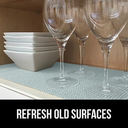 GORILLA GRIP powerGRIP Drawer Shelf and Cabinet Liner, Thick Strong Hold, Non-Adhesive Liners Protect Kitchen Cabinets and Cupboard, Bathroom Drawers, Easy Install, Breathable Mat, 12" x10', Spa Blue - color: Spa Blue, style: 12" x 10'