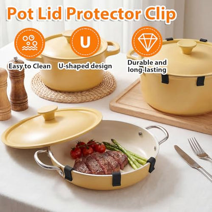 8 Pcs Dutch Oven Lid Protector Clips, Cookware Protector Clips Non-Slip Silicone Pot Protectors for Stacking Cookware Lids Protectors Pot Lid Flexible Bumper for Storage Dutch Oven Pots(Black)