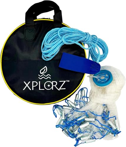 American Cast Fishing Net for Bait Trap Fish: 4ft/ 6ft/ 8ft Sizes for Saltwater & Freshwater Fishing - Enhanced with Heavy-Duty Zinc Sinker Weights - size: Large