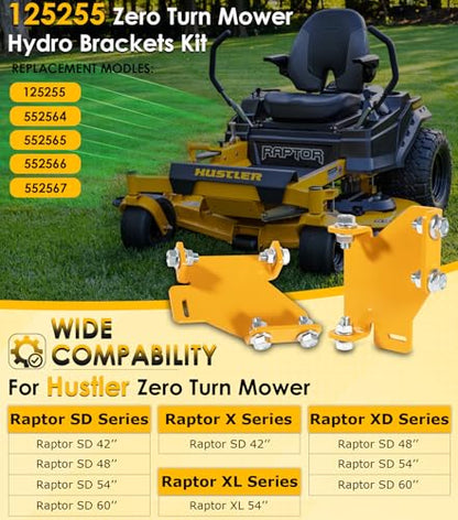 Upgraded 125255 Hydro Transmission Brackets Kit for Hustler Raptor Zero Turn Mower 552564 552565 552566 552567, Thicker Brackets Replacement Service Kit for Hustler Raptor SD SDX 42" 48" 54" & 60"