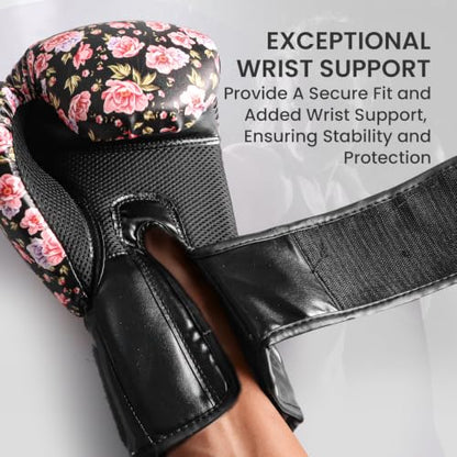 FINGER TEN Stylish Pattern Boxing Gloves Women 8-16 oz - color: Pink Flower, size: 14 oz