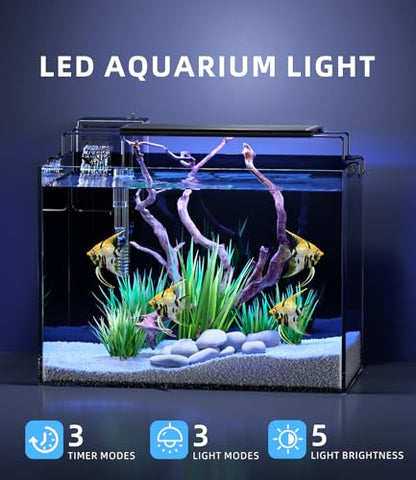 5 Gallon Fish Tank Aquarium Kit with Filter, Heater, LED Light with Timer, Siphon Vacuum Cleaner, Lid, Self-Cleaning Glass Rimless Betta Tank - size: 5 gallon with heater
