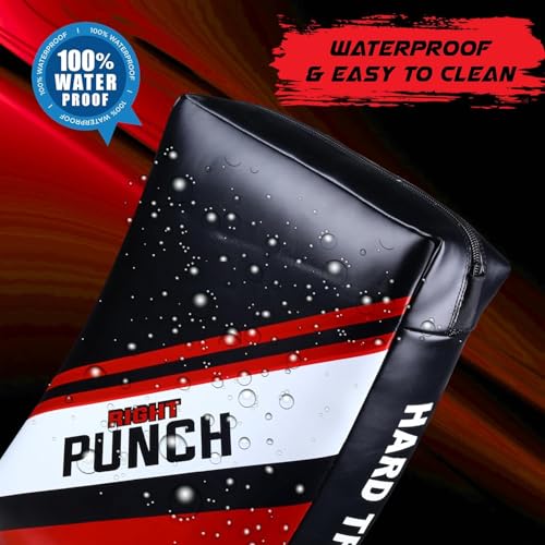 Muay Thai Kick Shield, Leather Kick Pad with Curved Shape & Thick Padding for MMA, Boxing & Martial Arts Training - color: Red