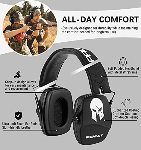 PROHEAR 016 NRR 26dB Shooting Ear Protection, Slim Passive Earmuffs - color: S Black