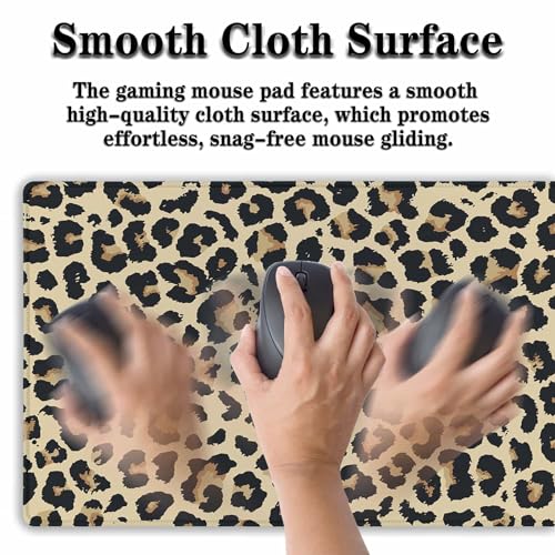 Large Desk Pad Black and Yellow Long Mousepad, Keyboard Mouse Pads Gaming Desk Mats, Full Desk Mouse Pad Non-Slip Rubber Base, 35.4" X 15.7" for Work/Game/Office/Home Leopard Pattern - color: Leopard Pattern