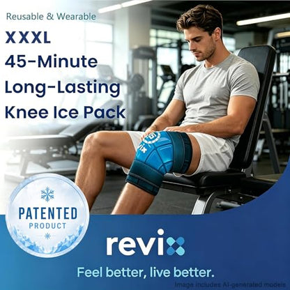 REVIX XXXL Knee Ice Pack Wrap for Meniscus & ACL, 45-Min Cold, 20"×10.7" | Wrap-around Plus-size Fit for Men & Women, Long-lasting Relief for Knee Replacement Surgery Recovery - style: 1 Pack