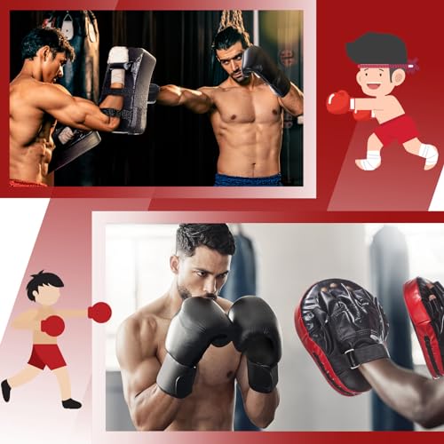 Foilswirl 5-in-1 Kids Boxing Pads Gloves Kick Punching Mitts Set with 1 Pair of Gloves, 2 Pcs Pads Taekwondo Kick Pad and Head Guard for Youth Beginner Training Kickboxing Karate Thai - color: Black, size: 8 oz