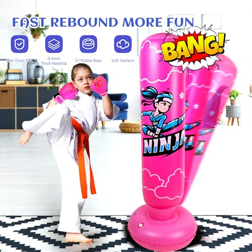 Onirii 66 Inch Kids Inflatable Punching Bag - color: Ninja Pink