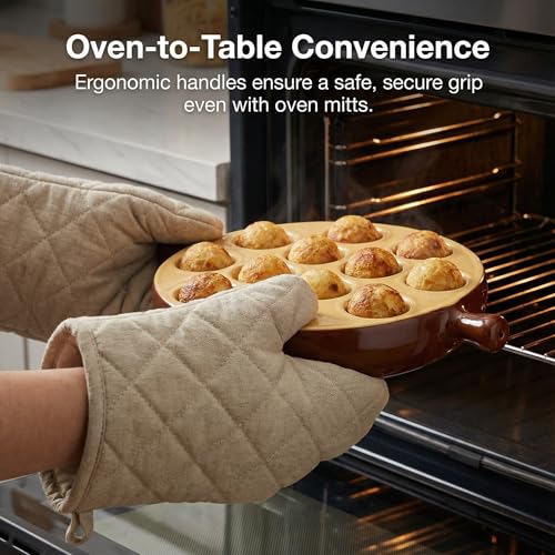 Hemoton Ceramic Escargot Baking Dish, 12 Holes Snail Plate with Handles, Round Mushroom Server for Oven to Table, Scallop Shrimp Appetizer Tray, Kitchen Cooking Pan for Home, Restaurant, 6.75 Inch