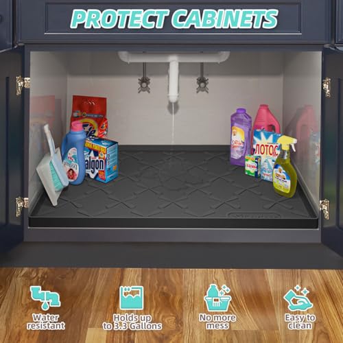31" x 22" Under Sink Mat Waterproof, Silicone Mat Kitchen Drawer Shelf and Cabinet Liner, Sink Protector for Kitchen Organizers and Storage, Boot Tray Pet Food Mats