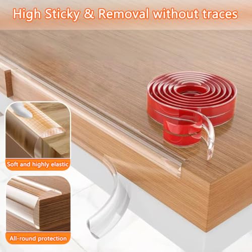 6 FT- Edge Protector 100% Silicone, Proofing Corners Clear Guards, Pre-Tape Adhesive Soft for Safety, Table Cabinets Furniture Bumper (2/5x2/5 in)