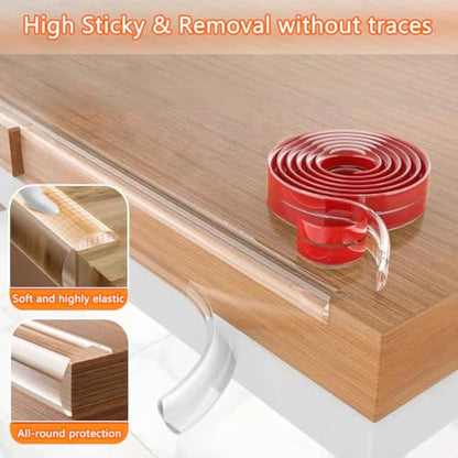 6 FT- Edge Protector 100% Silicone, Proofing Corners Clear Guards, Pre-Tape Adhesive Soft for Safety, Table Cabinets Furniture Bumper (2/5x2/5 in)