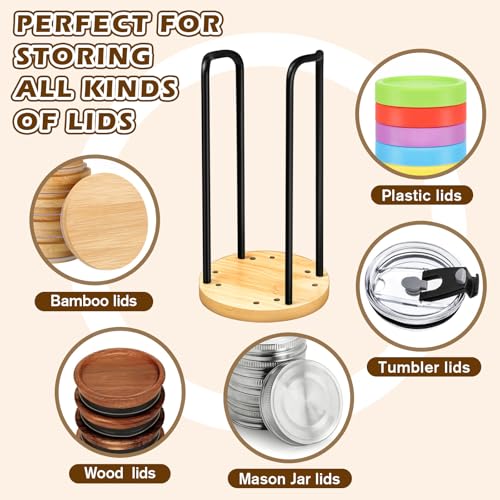 2PC Tumbler Lid Organizer, Detachable Yeti Lid Organizer Holds Up To 22 Lids, Suitable for Simple Modern Tumbler/Yeti Tumbler/Mason Jar Lids，Fit Perfectly, Stackable Steady，Bamboo Base