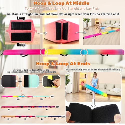 Marfula 6 FT / 8 FT / 9 FT Folding Gymnastics Beam Foam Balance Floor Beam - color: Gradual Rainbow, size: 6 Ft