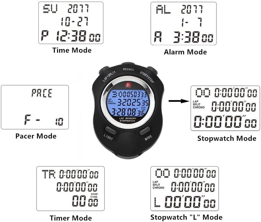Stopwatch Timer, Digital Stop Watch with 0.01second & 0.001second Timing, Metal 10/100/400 Laps Memory, Rolilink Large dispaly Alarm Clock for Coach Sports Running Marathon - color: 10 Lap With Backlight