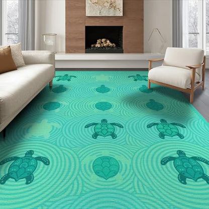 8'x10' Washable Modern Turtle Large Rug, Turquoise Non-Shedding Pet Friendly Carpet Foldable Easy Care Mat for King Size Bedroom, Master Suite, Under Bed | Ref:1955115 - color: Blue/Pattern 12, size: 8' x 10' (Rectangular)