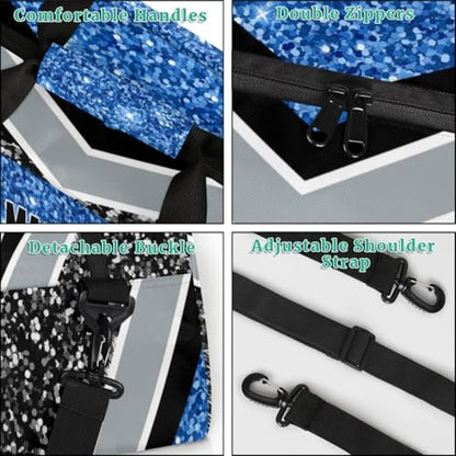 Personalized Volleyball Bag for Teens, Blue and Black Glitters Sequins | Custom Dance Bag Name Overnight Small Duffel Bag for Practice Gymnastics Ballet Sports Bag - color: Blue Black