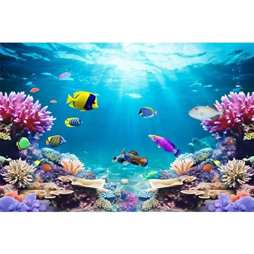 AWERT 48x18 inches Underwater World Fish Tank Background Undersea Theme Aquarium Background Polyester Colorful Coral Tropical Fish Tank Background - size: 48x18in/120x45cm