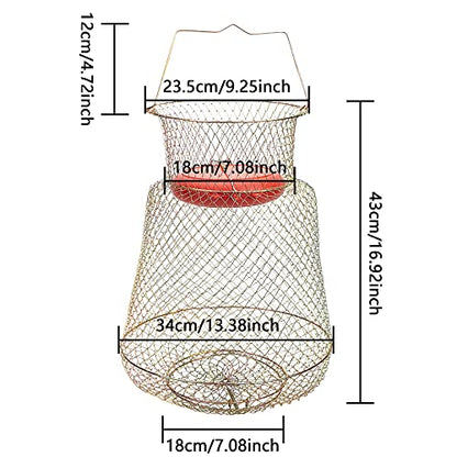 Floatable Galvanized Steel Wire Fish Basket, Collapsible Floatable Wire Fishing Basket, Portable Floating Fishing Net Baskets, Robust and Easy to Use