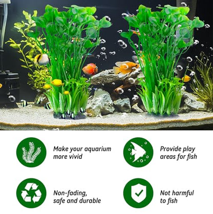 Large Plastic Aquarium Plants,2 Pcs Tall Fish Tank Plants Decor Artificial Seaweed Water Plant Ornament Freshwater and Saltwater Extra Large Aquarium Plant Decorations for Small Tanks