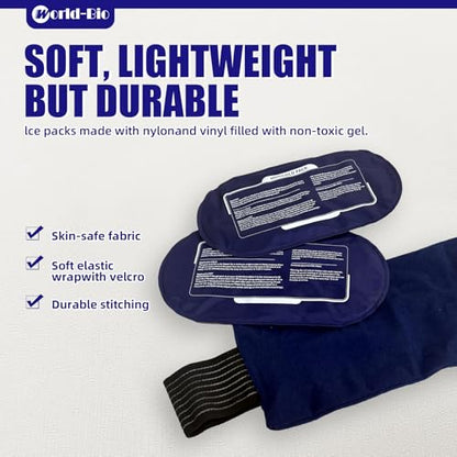 World-Bio Ice Pack for Injuries Reusable, Ice Packs with Adjustable Straps - size: 3 Count 9.8" x 5.1"