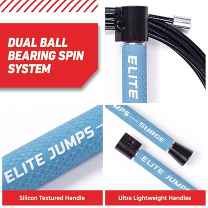 Elite Jumps Surge 3.0 Speed Jump Rope, Double Unders - color: Powder Blue, size: Surge 4.0