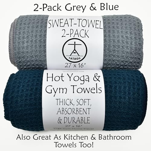 Hot Yoga Sweat & Hand Towel - Soft & Absorbent, Quick Drying Microfiber Non Slip for XL Yoga Mat or Gym - Travel Towel 2-Pack - color: Oceanic/Nube Gris