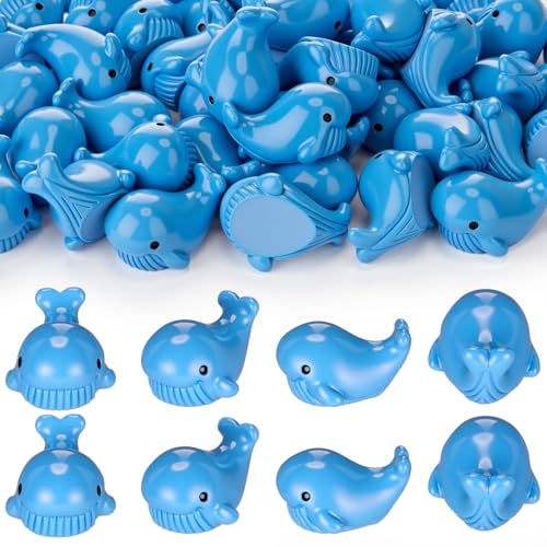 Geelin 50 Pcs Mini Resin Whale Figurines Bulk Tiny Resin Whale Figurines Small Ornament Sea Creatures Charms Figure Tiny Blue Ocean Animals for Landscape Fish Tank Aquarium Garden Desktop