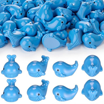 Geelin 50 Pcs Mini Resin Whale Figurines Bulk Tiny Resin Whale Figurines Small Ornament Sea Creatures Charms Figure Tiny Blue Ocean Animals for Landscape Fish Tank Aquarium Garden Desktop