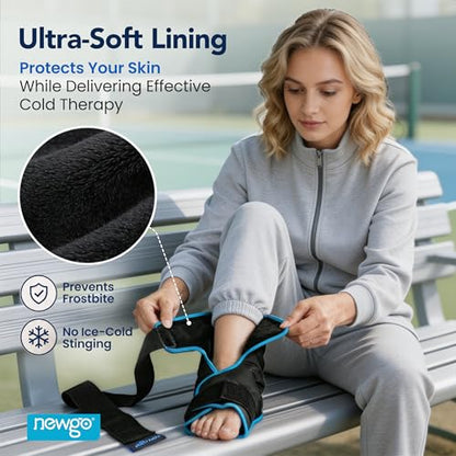NEWGO Foot Ice Pack Wrap, Cold Compression for Plantar Fasciitis, Black | 360° Full Coverage Gel Ice Boot, Reusable For Heel & Ankle Pain, Swelling, Achilles Tendonitis, Sprains - color: Black