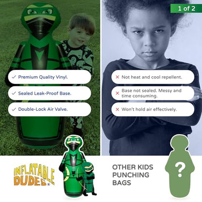 INFLATABLE DUDES Kids Punching Bag- Bop Bag | Sand-Base - color: Green Archer Standard Ninja | Pre-filled with Sand, size: 47"