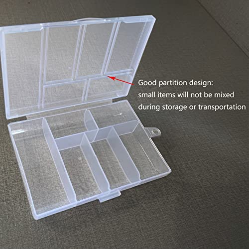 Mini 6 Grids 4-PACK Plastic Organizer Box Storage Container for Small Jewelry Fishing Tackles Earring Nail Rhinestones Beads Art DIY Crafts Organizer Clear