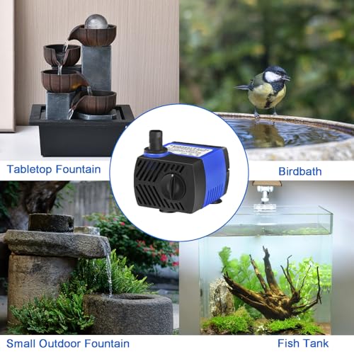 AQUANEAT Small Fountain Pump, 80 GPH Submersible Water Pump for Aquarium Fish Tank, Outdoor Water Fountain, Hydroponics, Pond Filter Pump