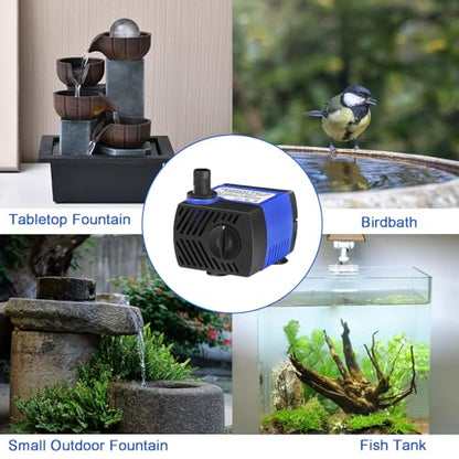 AQUANEAT Small Fountain Pump, 80 GPH Submersible Water Pump for Aquarium Fish Tank, Outdoor Water Fountain, Hydroponics, Pond Filter Pump