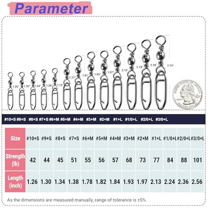 High Strength Fishing Swivels Stainless Clips Steel Snap Swivels Barrel Connector Saltwater Swivel Fishing Rolling Black Nickel - size: Size 4+M (57lb) 50 pcs