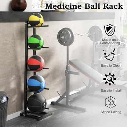AQQHSAIN Medicine Ball Rack Adjustable Ball Tree 5-Layer Storage Exercise Holder for Strength Training