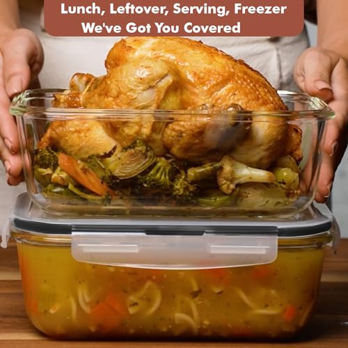 Razab 4 PC 1860ml / 63 Oz / 8 Cups Large Glass Food Storage Containers with Lids - Glass Meal Prep Containers for Roasting & Storing Leftover, Lunch Container with Lids, Microwave & Oven Safe - color: Black