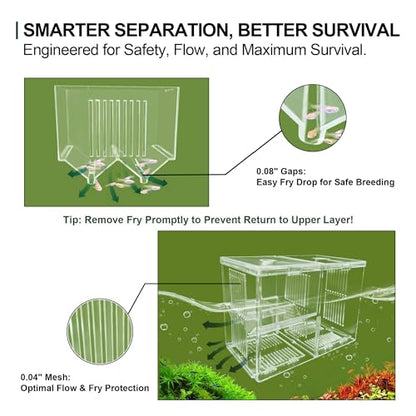 Dual-Chamber Aquarium Fish Breeder & Isolation Box, Transparent Hatching Incubator Tank with Suction Cups & Hook, Nursery for Livebearer Guppy Fry Breeding and Betta Fish, Shrimp Quarantine - size: Dual-Chamber (6.88*3.62*4.33 IN)