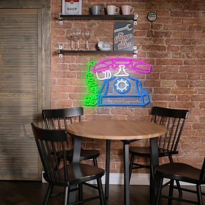 Telephone Neon Sign Retro Phone Light Up Sign Dimmable Landline Neon Light Colorful Phone LED Sign for Bedroom Office Bar Shopping Center School - style: Telephone